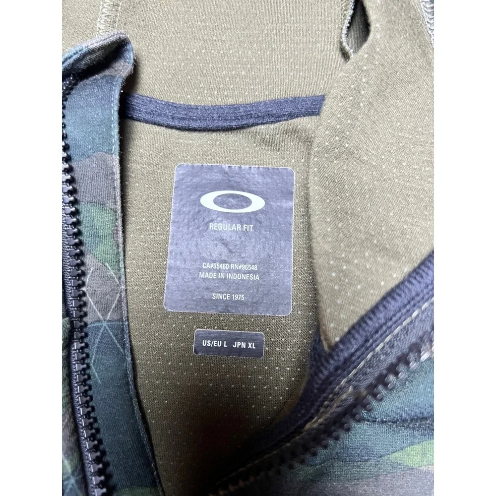 Oakley Full Zip Hoodie Men L Green Camo Geometric Whistler Blackcomb Tactical